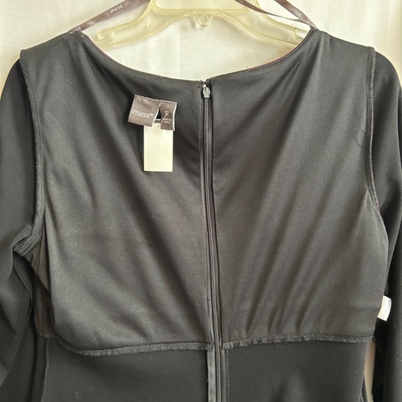 Muse Knit Black Dress Contrast Insets Bust and Hem Fall Colors Size 12 NWT - Picture 6 of 11